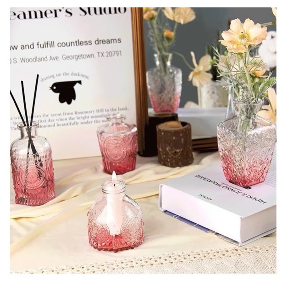 Pink Ombre Glass Vase Set - Elegant Decorative Home Accents